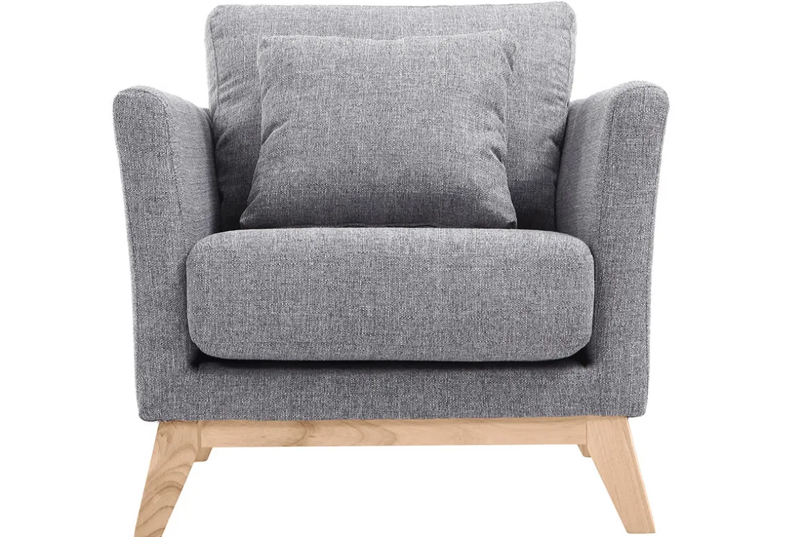 Miliboo Fauteuil Design|Voir Tous Les Fauteuils-Fauteuil scandinave déhoussable en tissu gris clair et bois clair OSLO