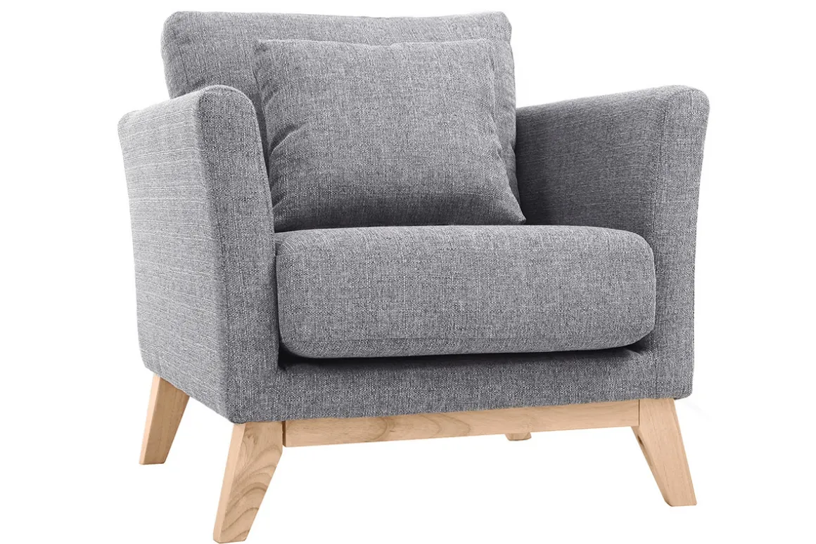Miliboo Fauteuil Design|Voir Tous Les Fauteuils-Fauteuil scandinave déhoussable en tissu gris clair et bois clair OSLO