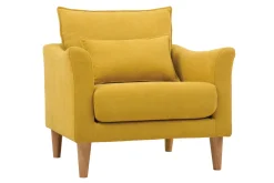 Miliboo Fauteuil Design|Voir Tous Les Fauteuils-Fauteuil scandinave en tissu effet velours jaune moutarde et bois clair KATE
