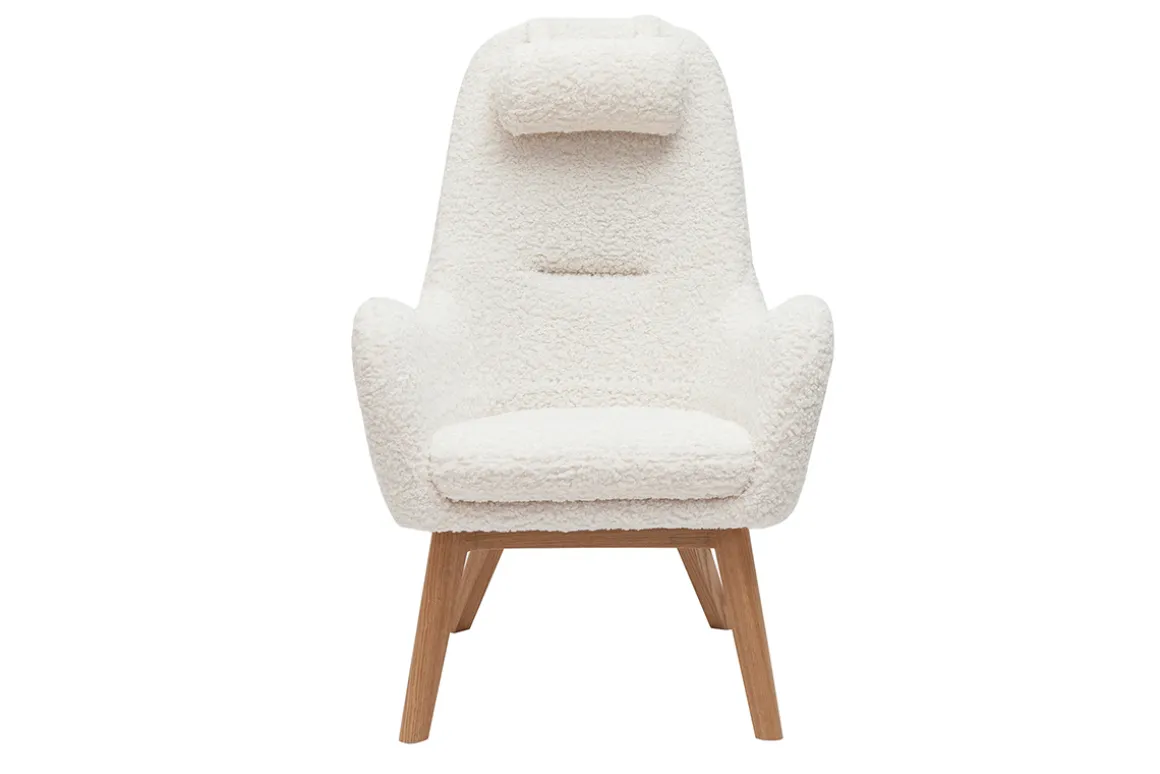Miliboo Fauteuil Design|Voir Tous Les Fauteuils-Fauteuil scandinave en tissu effet peau de mouton blanc et bois clair MANIA