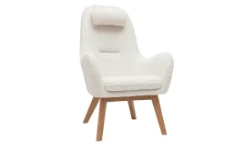 Miliboo Fauteuil Design|Voir Tous Les Fauteuils-Fauteuil scandinave en tissu effet peau de mouton blanc et bois clair MANIA