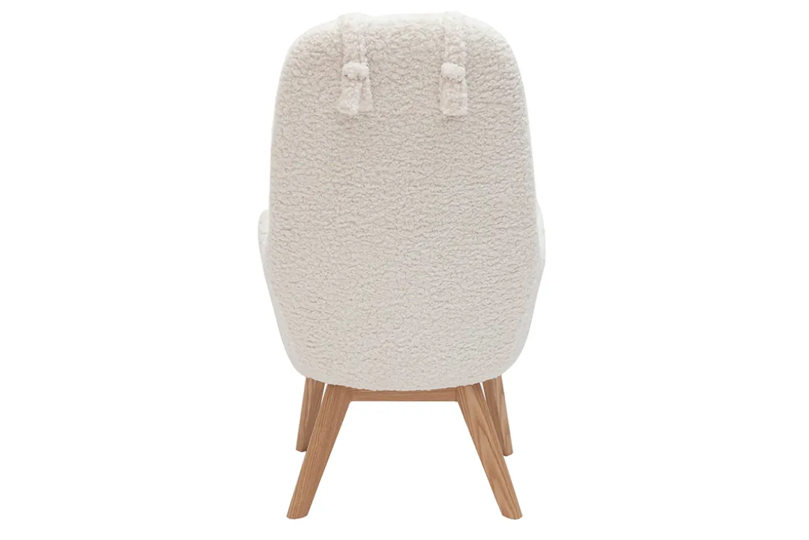 Miliboo Fauteuil Design|Voir Tous Les Fauteuils-Fauteuil scandinave en tissu effet peau de mouton blanc et bois clair MANIA