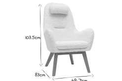 Miliboo Fauteuil Design|Voir Tous Les Fauteuils-Fauteuil scandinave en tissu effet peau de mouton blanc et bois clair MANIA