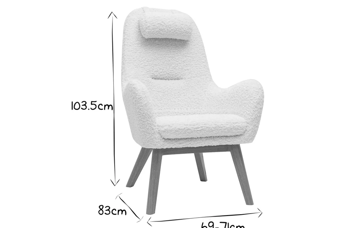 Miliboo Fauteuil Design|Voir Tous Les Fauteuils-Fauteuil scandinave en tissu effet peau de mouton blanc et bois clair MANIA