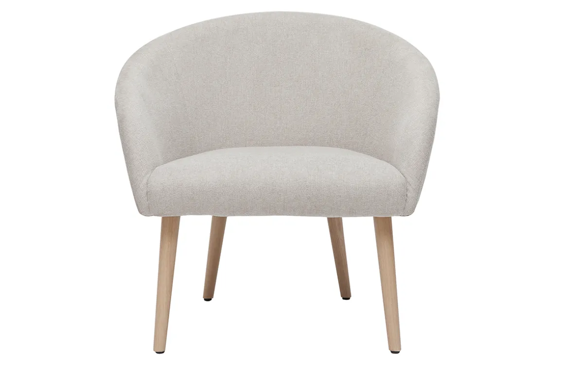 Miliboo Fauteuil Design|Voir Tous Les Fauteuils-Fauteuil scandinave en tissu effet velours texturé beige et bois clair OLIVIA