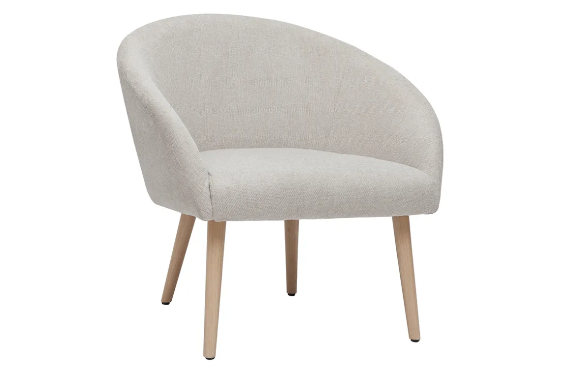 Miliboo Fauteuil Design|Voir Tous Les Fauteuils-Fauteuil scandinave en tissu effet velours texturé beige et bois clair OLIVIA