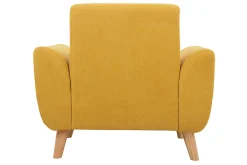 Miliboo Fauteuil Design|Voir Tous Les Fauteuils-Fauteuil scandinave en tissu effet velours jaune moutarde et bois clair EKTOR