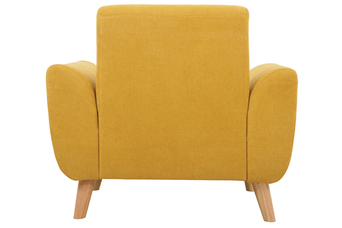 Miliboo Fauteuil Design|Voir Tous Les Fauteuils-Fauteuil scandinave en tissu effet velours jaune moutarde et bois clair EKTOR
