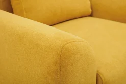 Miliboo Fauteuil Design|Voir Tous Les Fauteuils-Fauteuil scandinave en tissu effet velours jaune moutarde et bois clair EKTOR