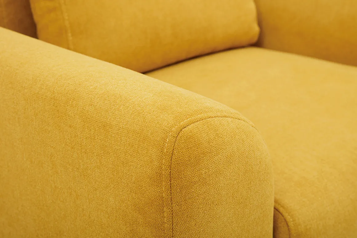 Miliboo Fauteuil Design|Voir Tous Les Fauteuils-Fauteuil scandinave en tissu effet velours jaune moutarde et bois clair EKTOR