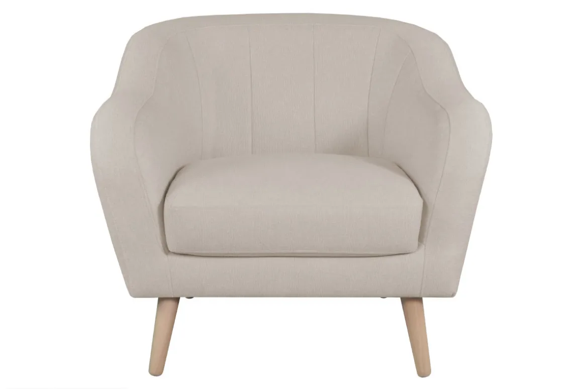 Miliboo Fauteuil Design|Voir Tous Les Fauteuils-Fauteuil scandinave en tissu beige et bois clair ISIS
