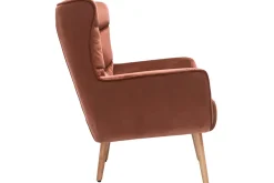 Miliboo Fauteuil Design|Voir Tous Les Fauteuils-Fauteuil scandinave en tissu velours rouge tomette et bois clair AVERY