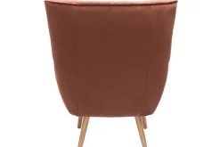 Miliboo Fauteuil Design|Voir Tous Les Fauteuils-Fauteuil scandinave en tissu velours rouge tomette et bois clair AVERY