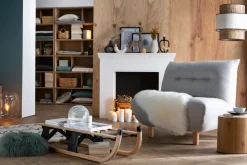 Miliboo Fauteuil Design|Voir Tous Les Fauteuils-Fauteuil scandinave en tissu beige et bois clair YUMI