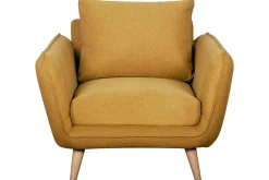 Miliboo Fauteuil Design|Voir Tous Les Fauteuils-Fauteuil scandinave en tissu jaune cumin et bois clair CREEP