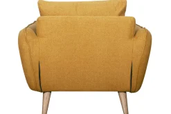 Miliboo Fauteuil Design|Voir Tous Les Fauteuils-Fauteuil scandinave en tissu jaune cumin et bois clair CREEP