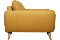 Miliboo Fauteuil Design|Voir Tous Les Fauteuils-Fauteuil scandinave en tissu jaune cumin et bois clair CREEP