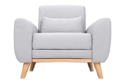 Miliboo Fauteuil Design|Voir Tous Les Fauteuils-Fauteuil scandinave en tissu gris clair et bois clair EKTOR