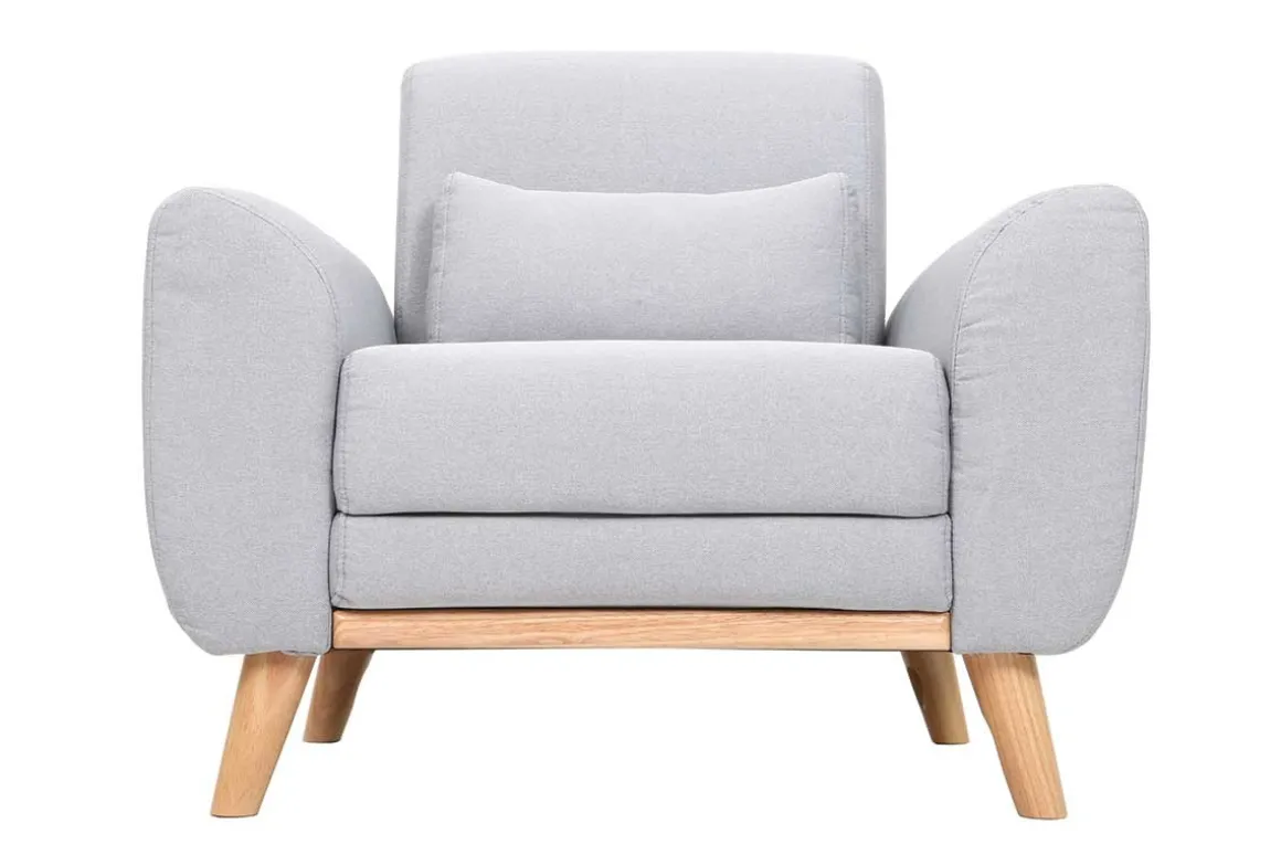 Miliboo Fauteuil Design|Voir Tous Les Fauteuils-Fauteuil scandinave en tissu gris clair et bois clair EKTOR