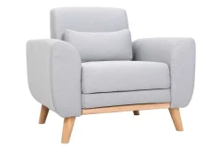 Miliboo Fauteuil Design|Voir Tous Les Fauteuils-Fauteuil scandinave en tissu gris clair et bois clair EKTOR