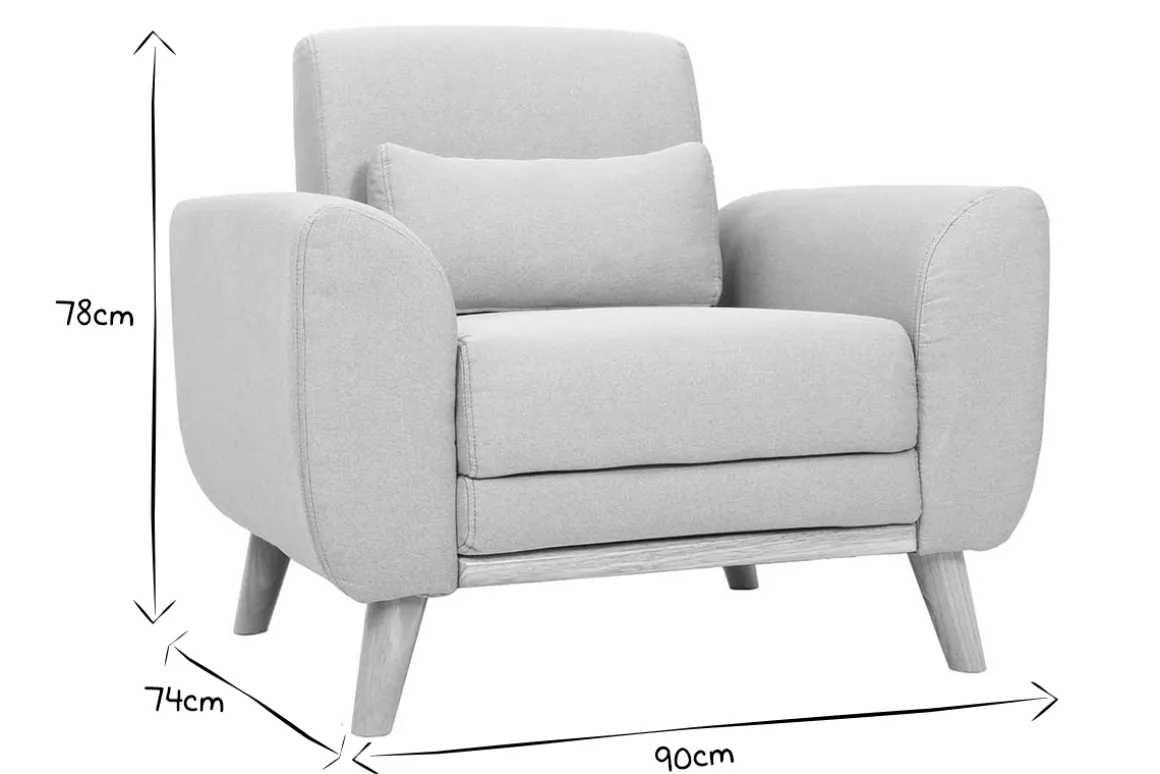 Miliboo Fauteuil Design|Voir Tous Les Fauteuils-Fauteuil scandinave en tissu gris clair et bois clair EKTOR