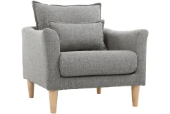 Miliboo Fauteuil Design|Voir Tous Les Fauteuils-Fauteuil scandinave en tissu gris et bois clair KATE