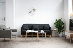 Miliboo Fauteuil Design|Voir Tous Les Fauteuils-Fauteuil scandinave en tissu gris et bois clair KATE