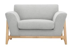 Miliboo Fauteuil Design|Voir Tous Les Fauteuils-Fauteuil scandinave en tissu effet velours texturé gris clair et bois clair ASAKO