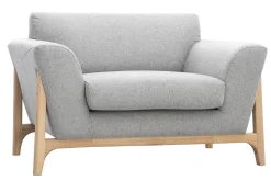 Miliboo Fauteuil Design|Voir Tous Les Fauteuils-Fauteuil scandinave en tissu effet velours texturé gris clair et bois clair ASAKO