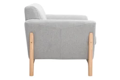Miliboo Fauteuil Design|Voir Tous Les Fauteuils-Fauteuil scandinave en tissu effet velours texturé gris clair et bois clair ASAKO