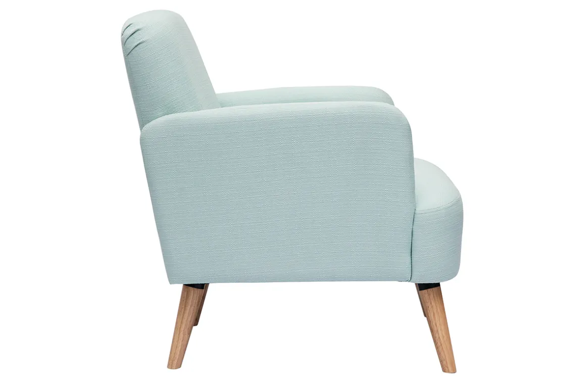Miliboo Fauteuil Design|Voir Tous Les Fauteuils-Fauteuil scandinave en tissu menthe à l'eau et bois clair ISKO