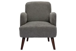 Miliboo Fauteuil Design|Voir Tous Les Fauteuils-Fauteuil scandinave en tissu effet velours texturé gris et bois foncé ISKO