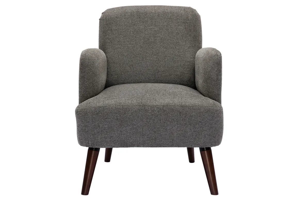 Miliboo Fauteuil Design|Voir Tous Les Fauteuils-Fauteuil scandinave en tissu effet velours texturé gris et bois foncé ISKO