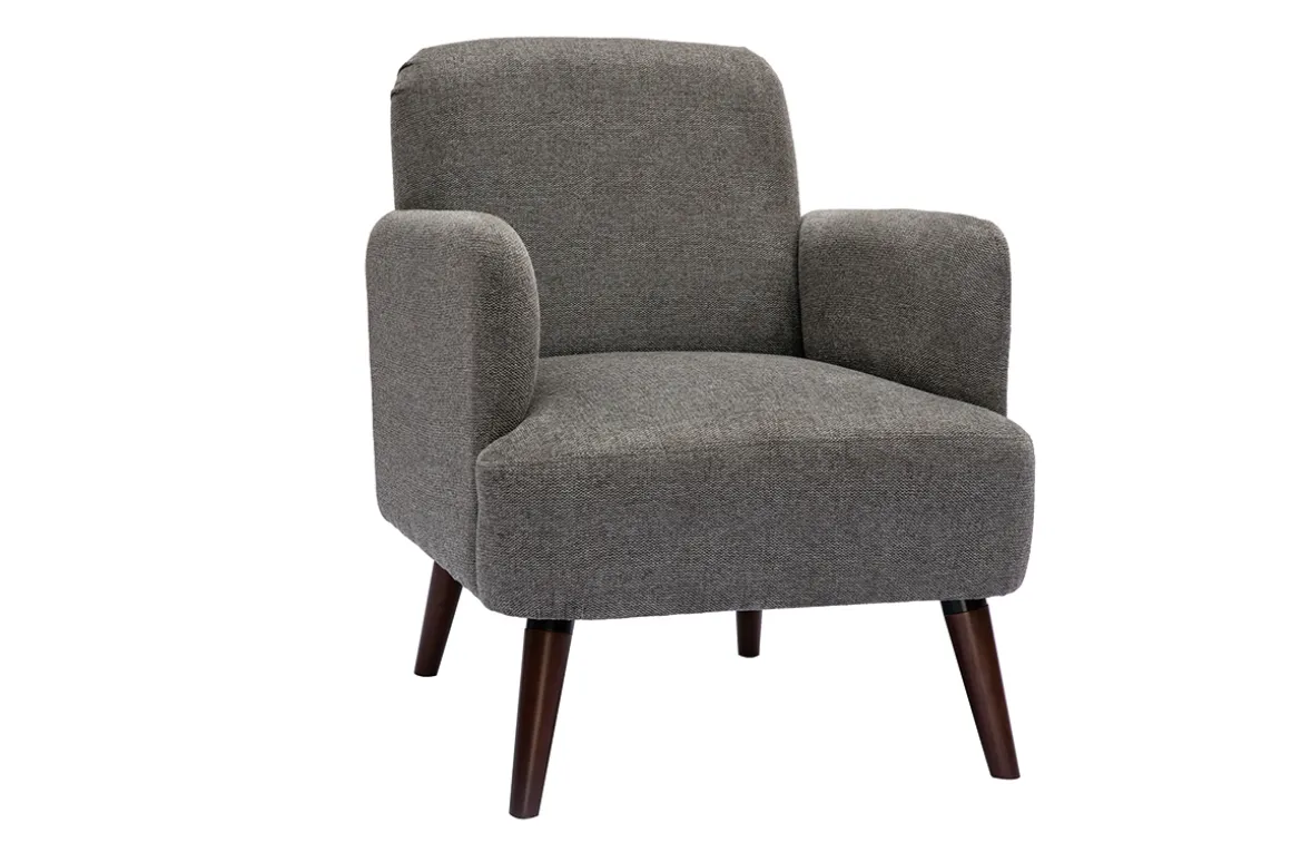 Miliboo Fauteuil Design|Voir Tous Les Fauteuils-Fauteuil scandinave en tissu effet velours texturé gris et bois foncé ISKO