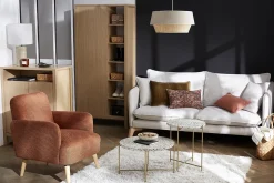 Miliboo Fauteuil Design|Voir Tous Les Fauteuils-Fauteuil scandinave en tissu effet velours texturé gris et bois foncé ISKO