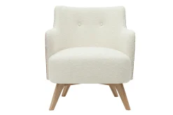 Miliboo Fauteuil Design|Voir Tous Les Fauteuils-Fauteuil scandinave en tissu effet laine bouclée blanc cassé et bois clair VALMY