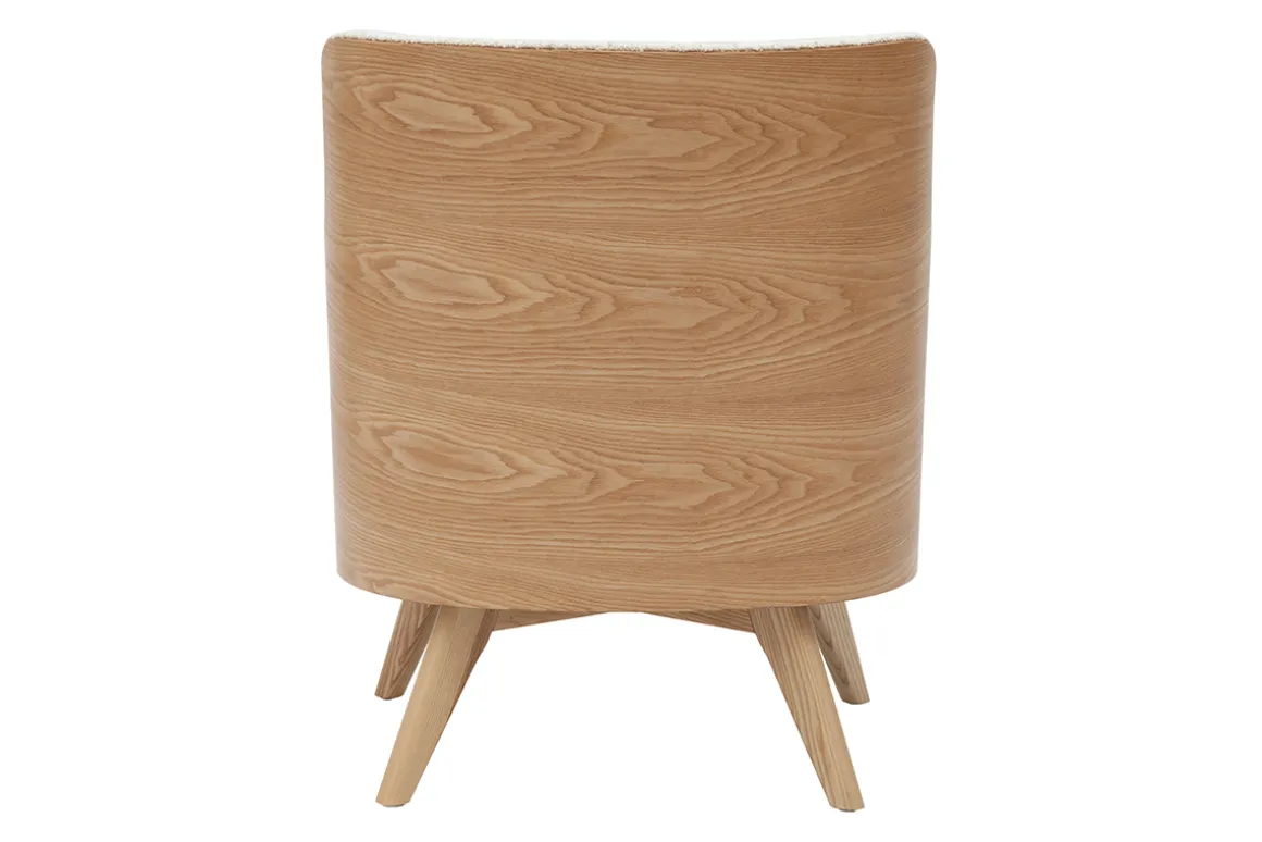 Miliboo Fauteuil Design|Voir Tous Les Fauteuils-Fauteuil scandinave en tissu effet laine bouclée blanc cassé et bois clair VALMY