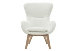 Miliboo Fauteuil Design|Voir Tous Les Fauteuils-Fauteuil scandinave en tissu effet peau de mouton blanc et bois clair ESKUA