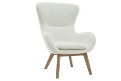 Miliboo Fauteuil Design|Voir Tous Les Fauteuils-Fauteuil scandinave en tissu effet peau de mouton blanc et bois clair ESKUA