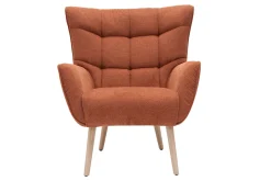 Miliboo Fauteuil Design|Voir Tous Les Fauteuils-Fauteuil scandinave en tissu effet velours texturé terre brûlée et bois clair AVERY