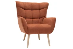 Miliboo Fauteuil Design|Voir Tous Les Fauteuils-Fauteuil scandinave en tissu effet velours texturé terre brûlée et bois clair AVERY