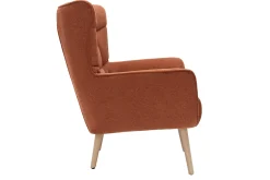Miliboo Fauteuil Design|Voir Tous Les Fauteuils-Fauteuil scandinave en tissu effet velours texturé terre brûlée et bois clair AVERY