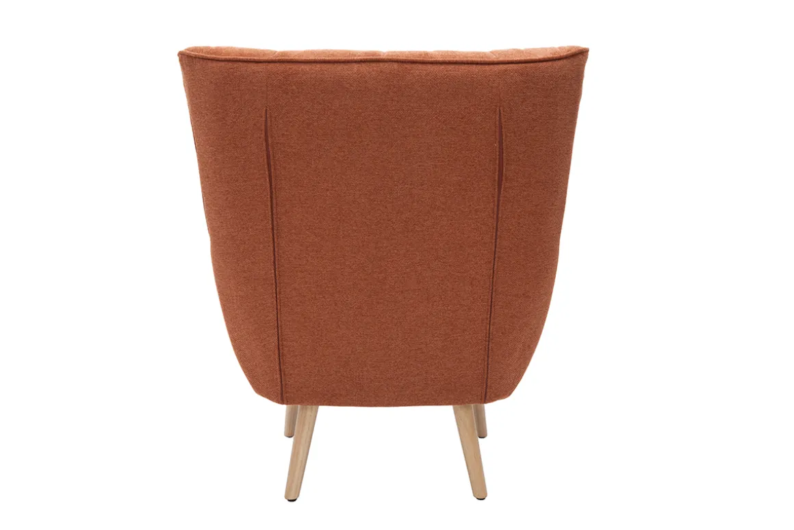 Miliboo Fauteuil Design|Voir Tous Les Fauteuils-Fauteuil scandinave en tissu effet velours texturé terre brûlée et bois clair AVERY