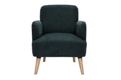 Miliboo Fauteuil Design|Voir Tous Les Fauteuils-Fauteuil scandinave en tissu effet velours texturé gris foncé et bois clair ISKO