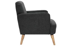 Miliboo Fauteuil Design|Voir Tous Les Fauteuils-Fauteuil scandinave en tissu effet velours texturé gris foncé et bois clair ISKO
