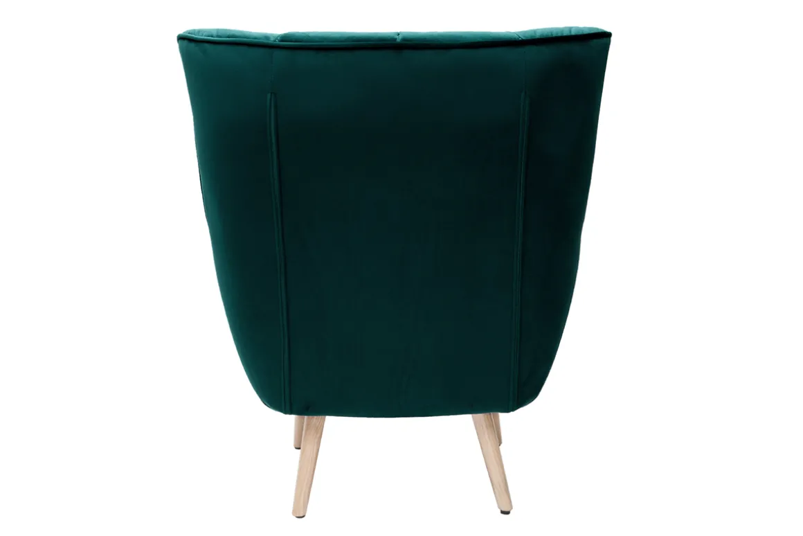 Miliboo Fauteuil Design|Voir Tous Les Fauteuils-Fauteuil scandinave en tissu velours bleu pétrole et bois clair AVERY