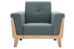 Miliboo Fauteuil Design|Voir Tous Les Fauteuils-Fauteuil scandinave en tissu vert de gris et bois clair FJORD