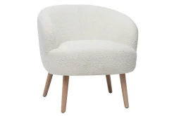 Miliboo Fauteuil Design|Voir Tous Les Fauteuils-Fauteuil scandinave en tissu effet laine bouclée blanc cassé et bois clair MAGGIE