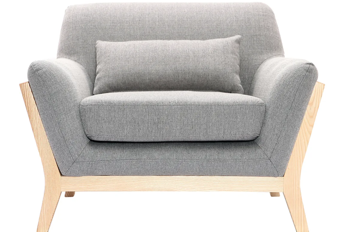 Miliboo Fauteuil Design|Voir Tous Les Fauteuils-Fauteuil scandinave en tissu gris et bois clair massif YOKO