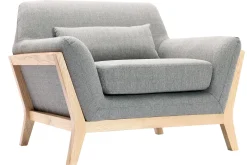 Miliboo Fauteuil Design|Voir Tous Les Fauteuils-Fauteuil scandinave en tissu gris et bois clair massif YOKO